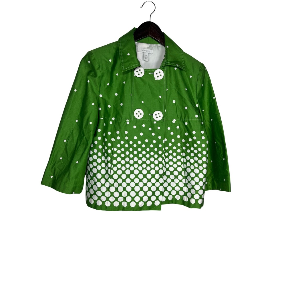 Dressbarn Petite Jacket Double Breasted PM Green Polka Dot Gradient Button Mod